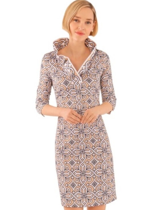 Gretchen Scott Designs Dresses & Skirts - Gretchen Scott Jersey Ruffneck Dress In Piazza Print